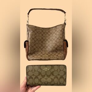 Coach Signature Pennie Khaki Shoulder Bag & Wallet Set